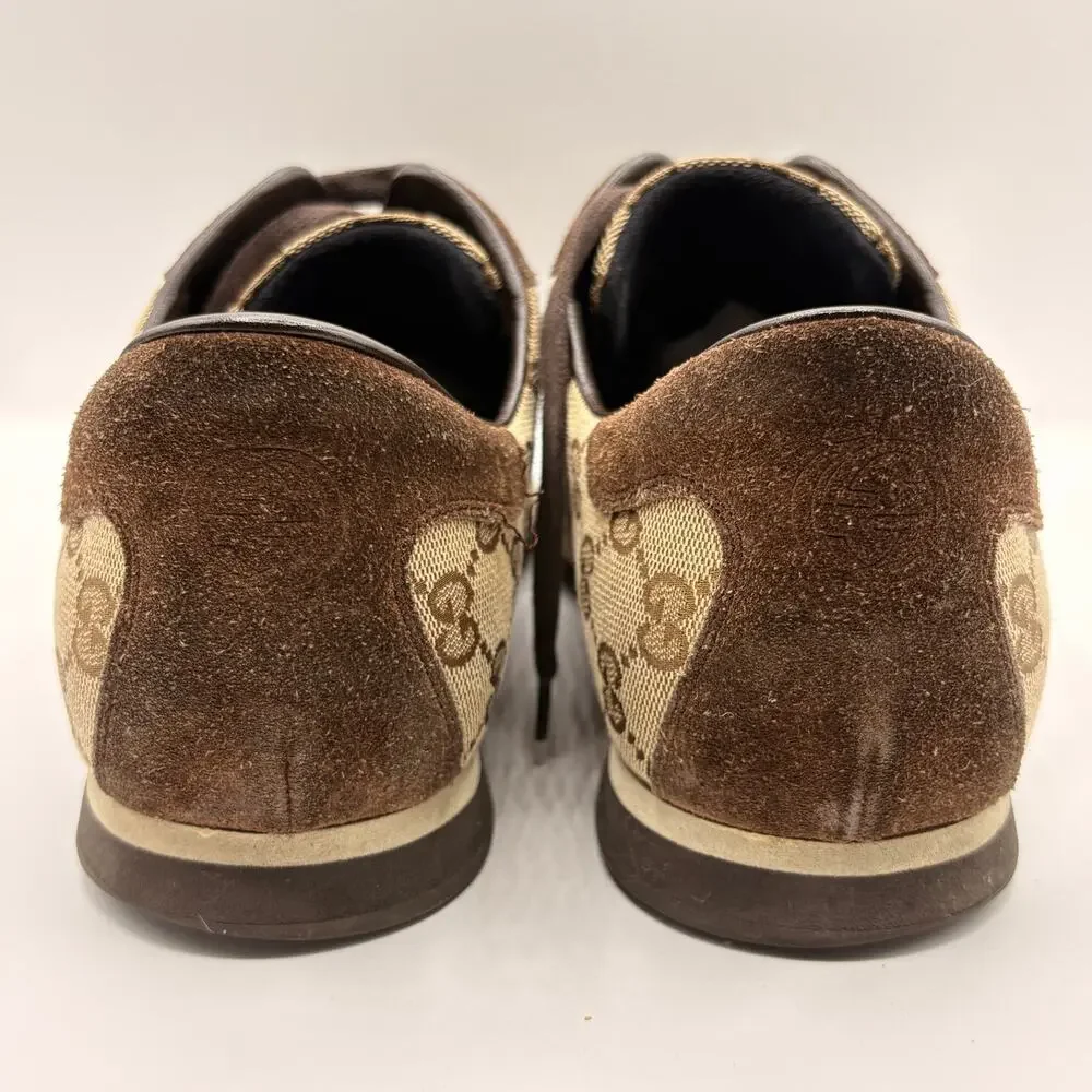 GUCCI GG Monogram Canvas Brown Suede Red Web Lace Sneakers Sz 9G 9.5 US $995